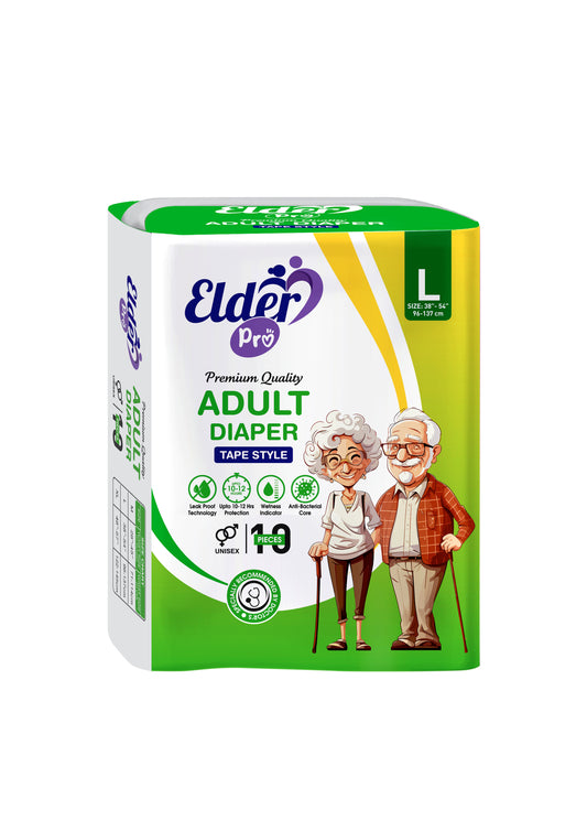 "Elder Pro" Adult Tape Style Premium Diaper Size L-10 (38"-54") Waist Size