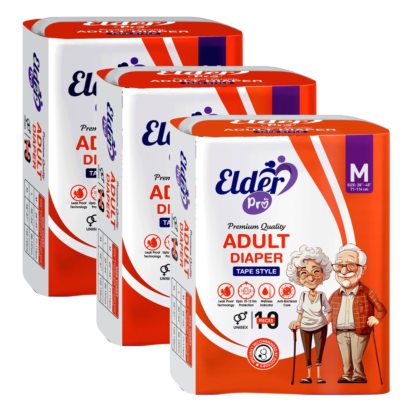 "Elder Pro" Adult Tape Style Premium Diaper Size M-10 (28"-45") Waist Size