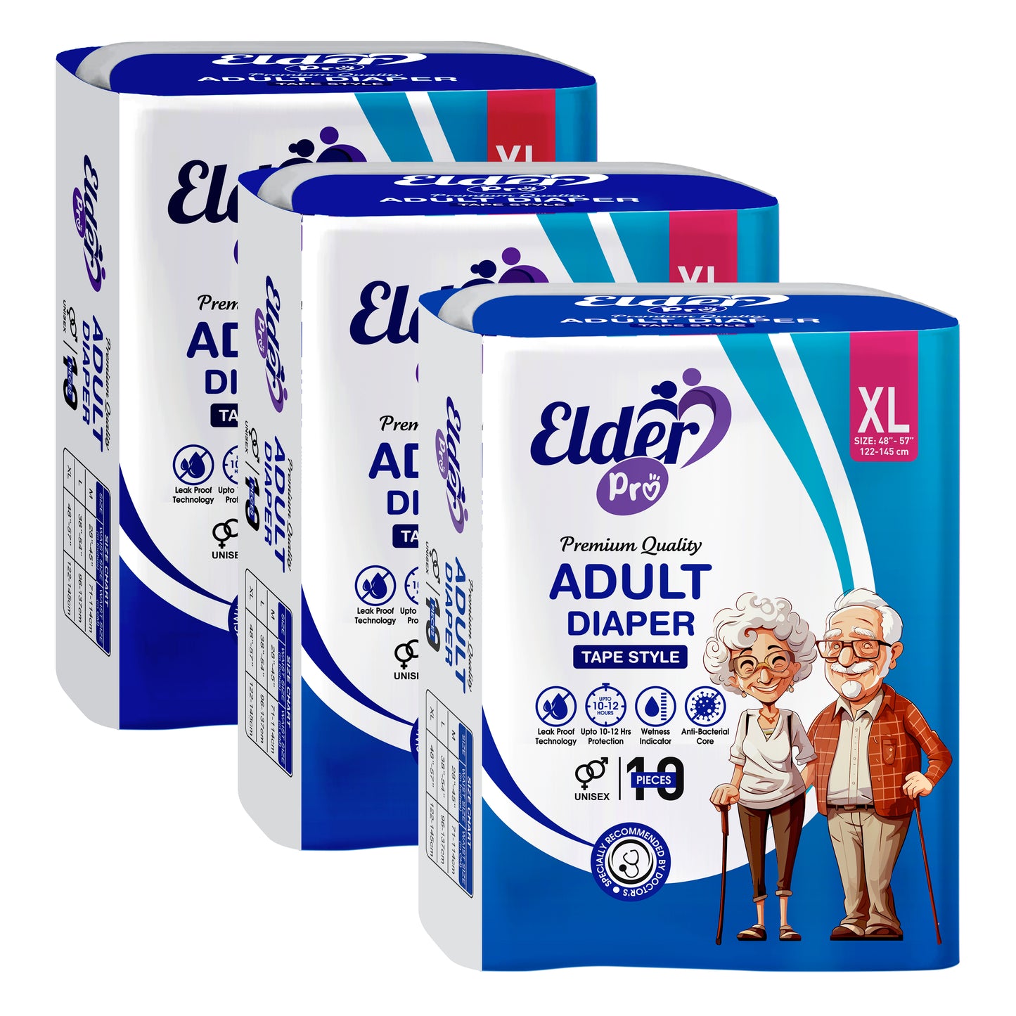 "Elder Pro" Adult Tape Style Premium Diaper Size XL-10 (48"-57") Waist Size